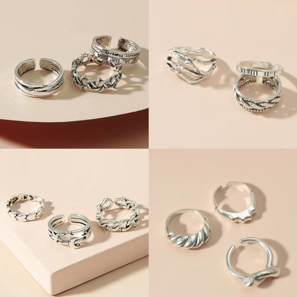 Retro Aloofness Style Geometric Ring Set Of 3